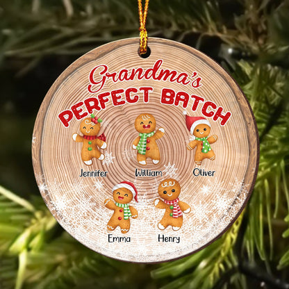 Personalized Grandma's Perfect Batch Gingerbread Grandkids Christmas Circle Wooden Ornament