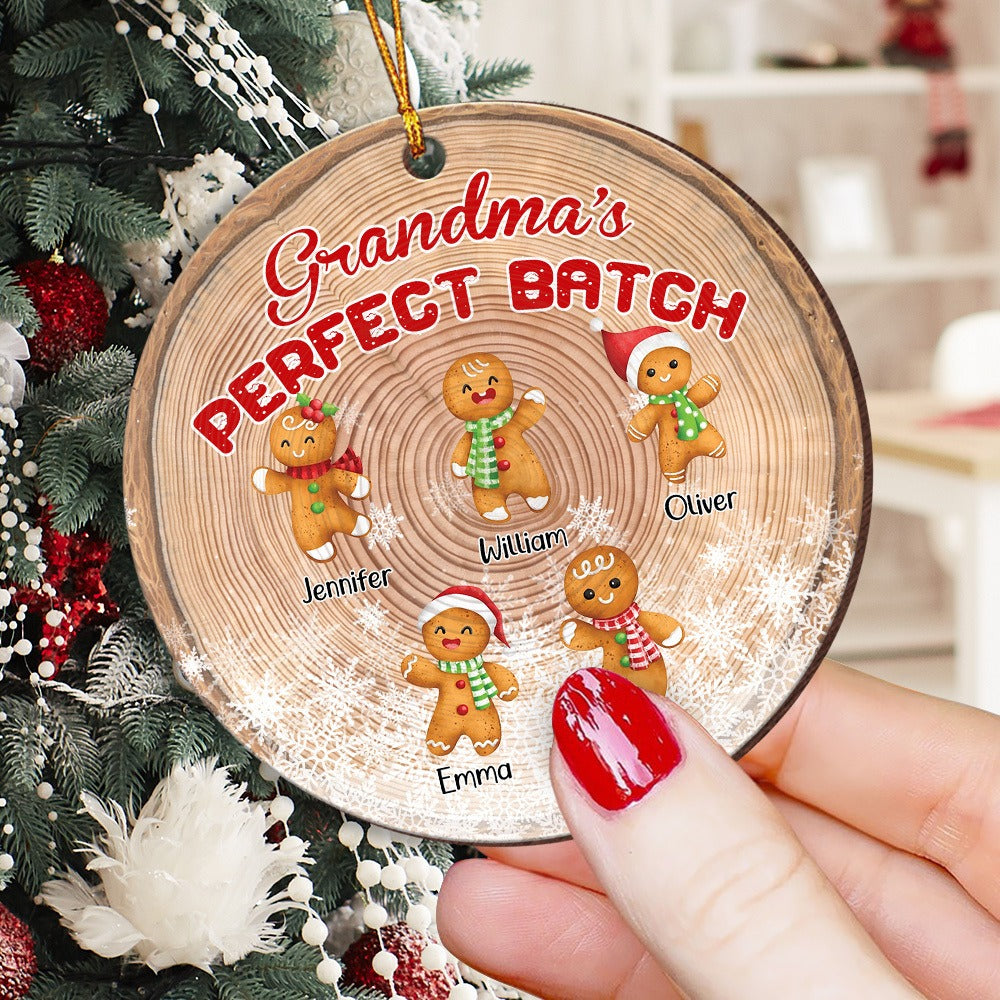 Personalized Grandma's Perfect Batch Gingerbread Grandkids Christmas Circle Wooden Ornament