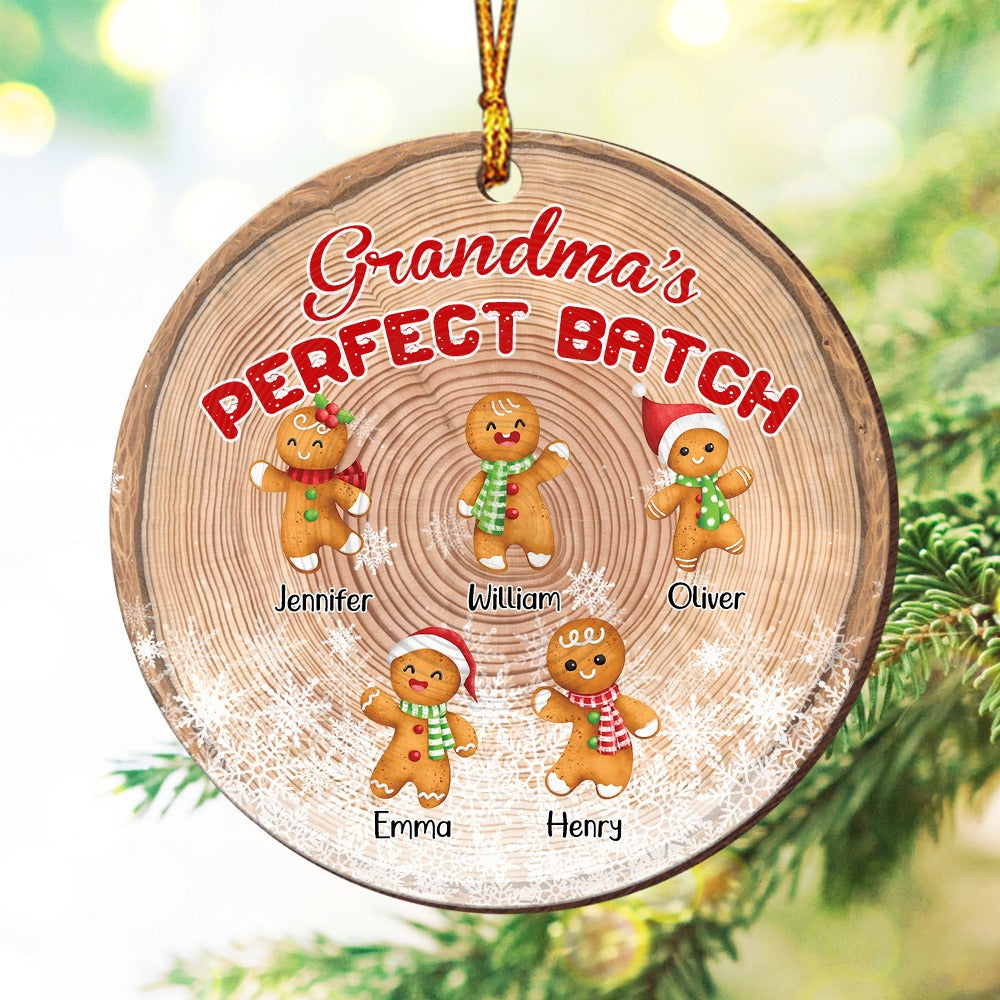 Personalized Grandma's Perfect Batch Gingerbread Grandkids Christmas Circle Wooden Ornament