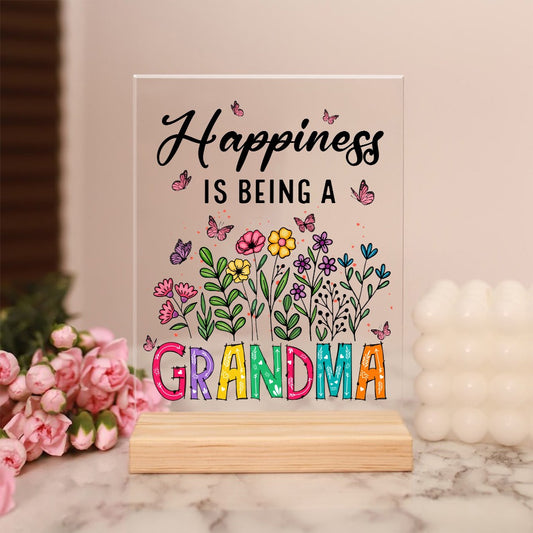 Personalized Happiness Is Being A Grandma Flower, Custom Grandma Nickname Acrylic Plaque