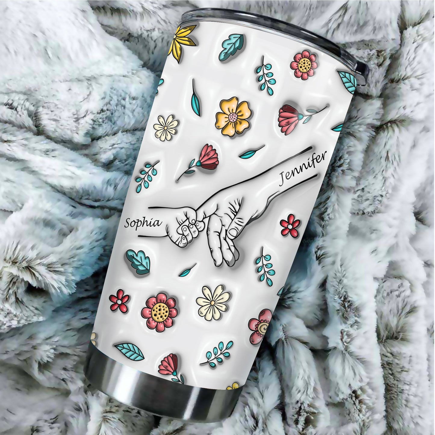 Personalized Holding Moms Hand 3D Inflated Effect You Hold Our Hands, Also Our Hearts Tumbler