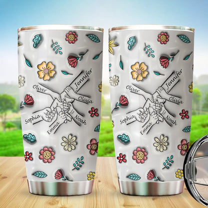 Personalized Holding Moms Hand 3D Inflated Effect You Hold Our Hands, Also Our Hearts Tumbler