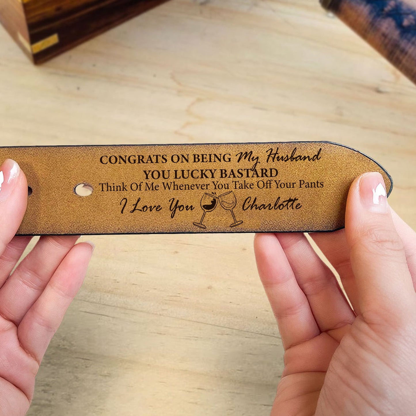 Personalized Husband Belt, Congrats on being My Husband You Lucky Bastard Engraved Leather Belt
