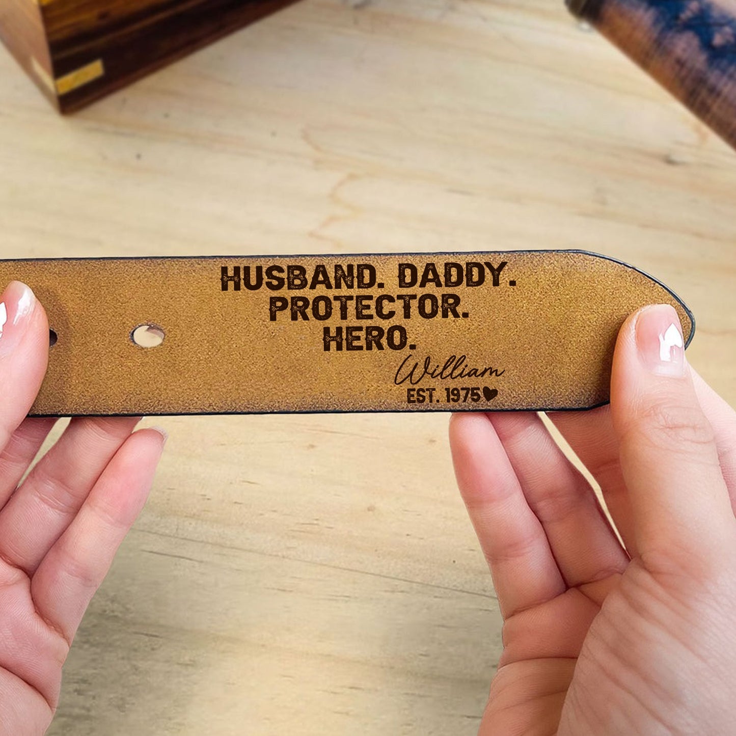 Personalized Husband Daddy Protector Hero Engraved Leather Belt