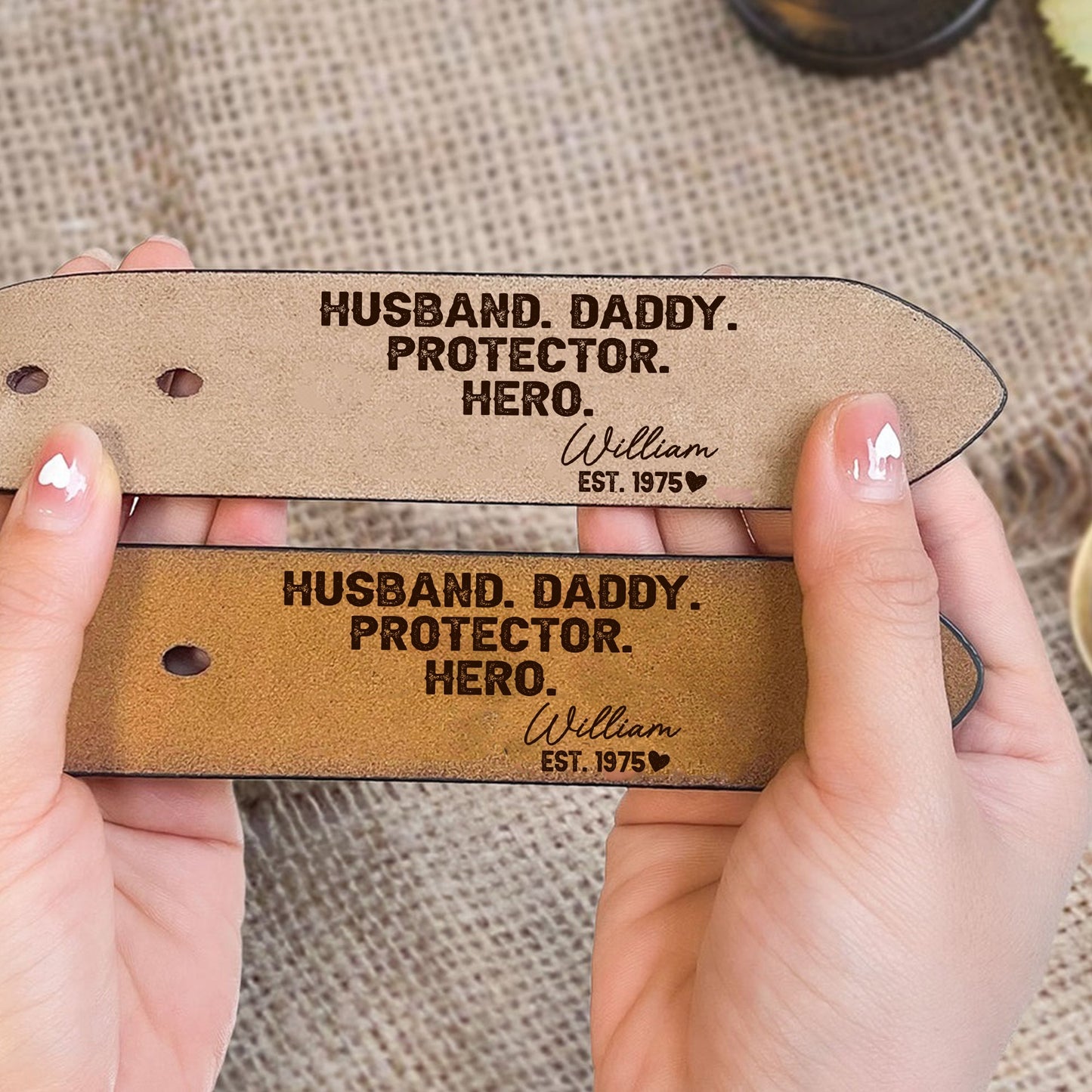 Personalized Husband Daddy Protector Hero Engraved Leather Belt