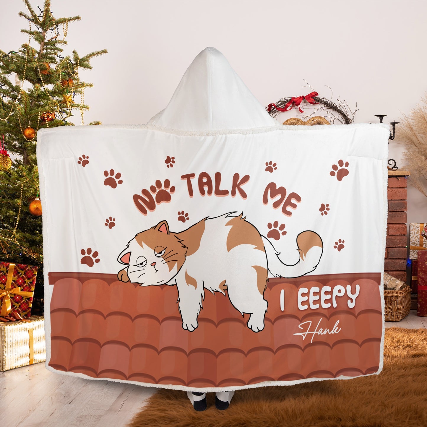 Personalized Lazy Cat Sleeping No Talk Me, Funny Cat Lover Gift Hooded Blanket
