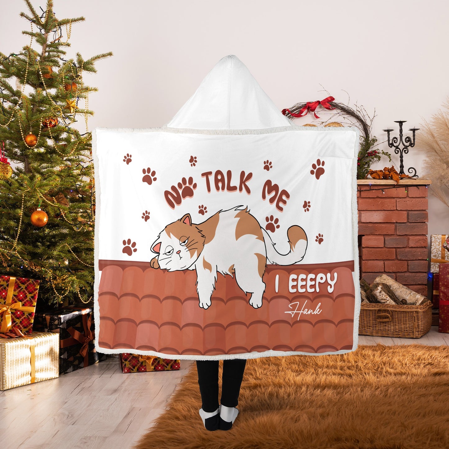 Personalized Lazy Cat Sleeping No Talk Me, Funny Cat Lover Gift Hooded Blanket