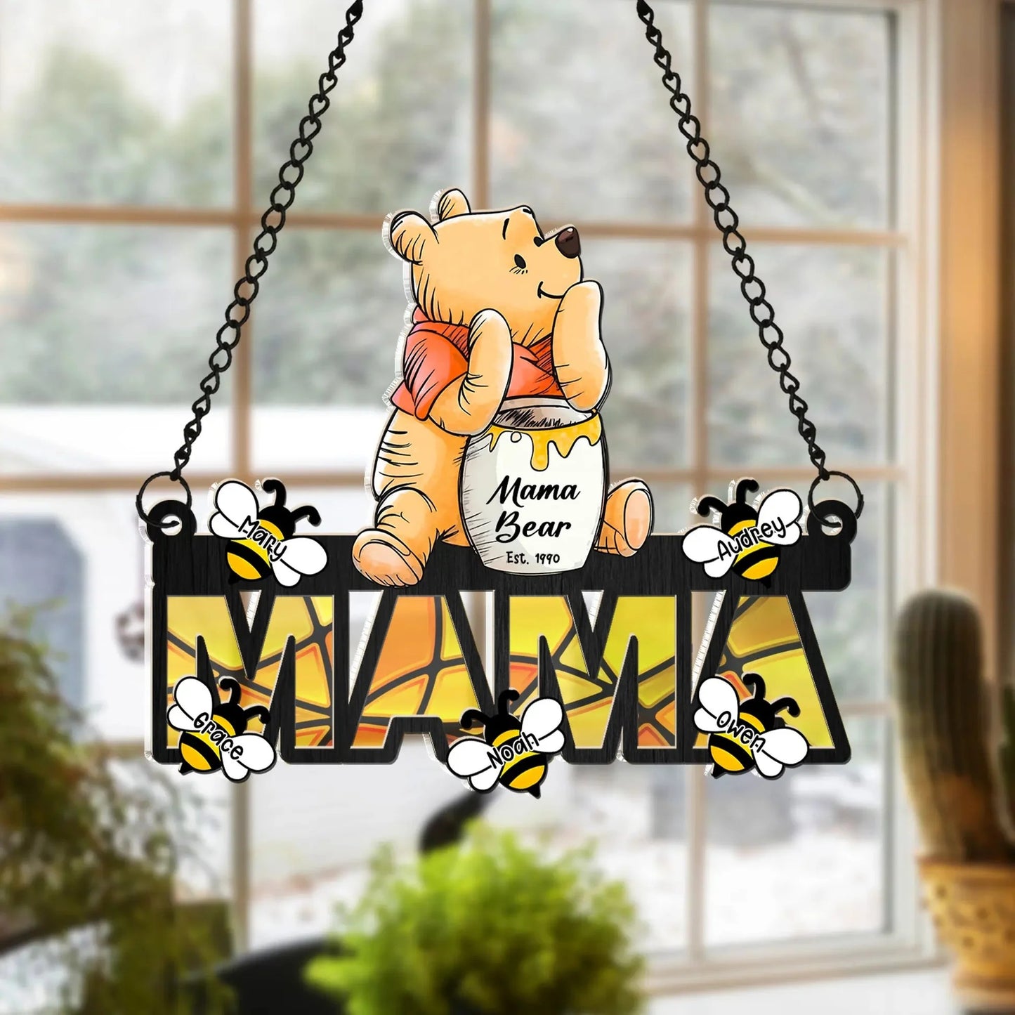 Personalized Mama Bear Honey Bee Family Hanging Suncatcher Ornament