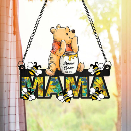 Personalized Mama Bear Honey Bee Family Hanging Suncatcher Ornament