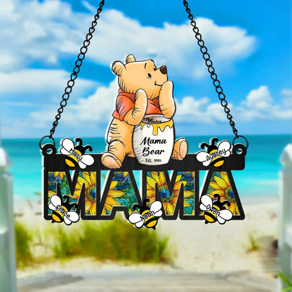 Personalized Mama Bear Honey Bee Family Hanging Suncatcher Ornament