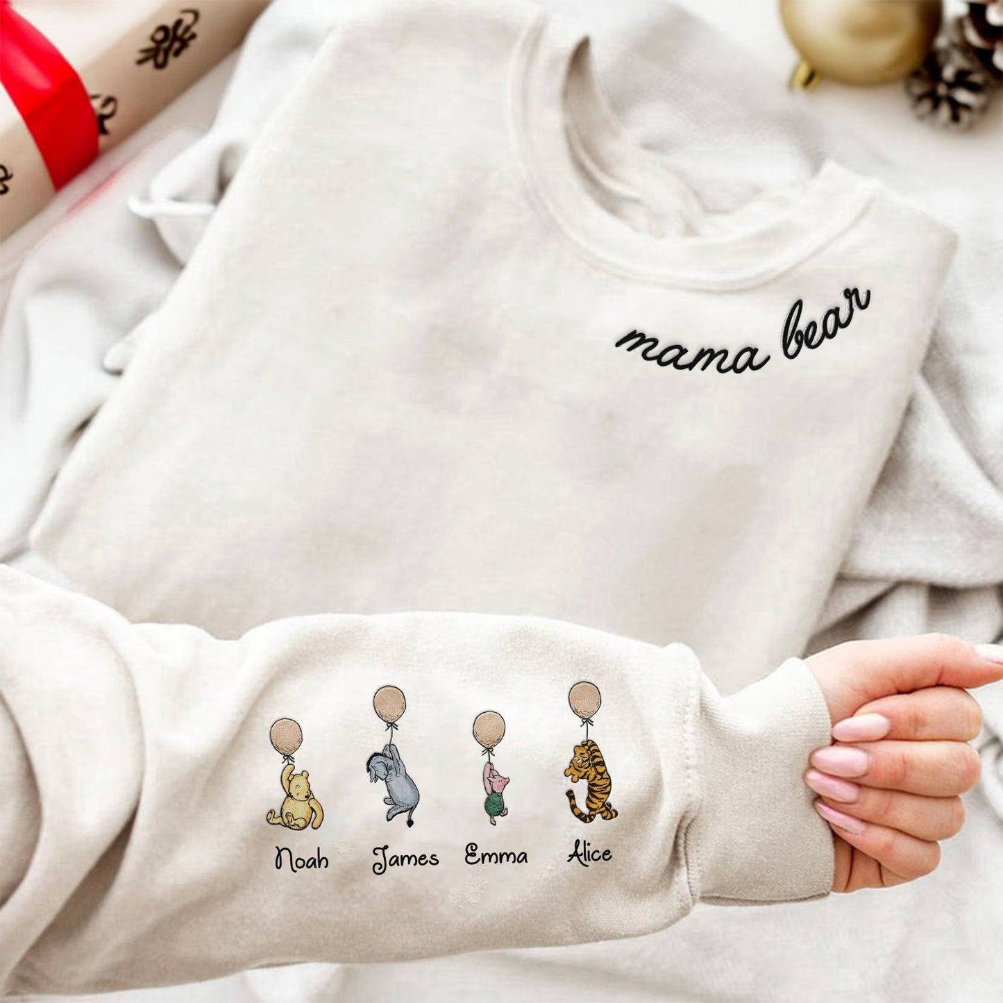 Personalized Mama Bear Winnie The Pooh With Balloons Sweatshirt