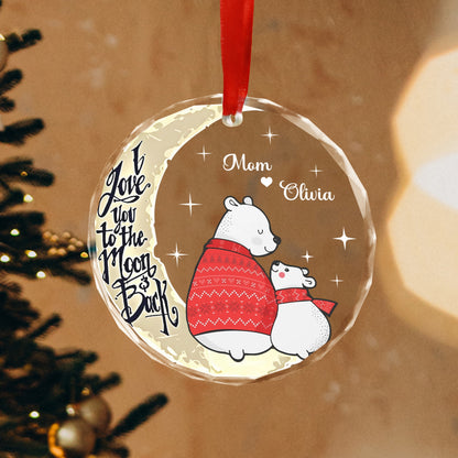 Personalized Mama Bear and Cub I Love You To The Moon And Back Christmas Glass Ornament