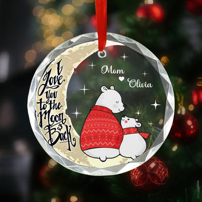 Personalized Mama Bear and Cub I Love You To The Moon And Back Christmas Glass Ornament