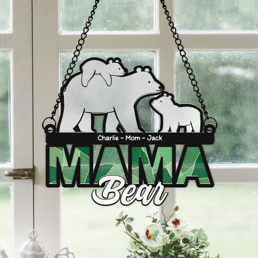 Personalized Mama Bear and Cub Walking through Hanging Suncatcher Ornament