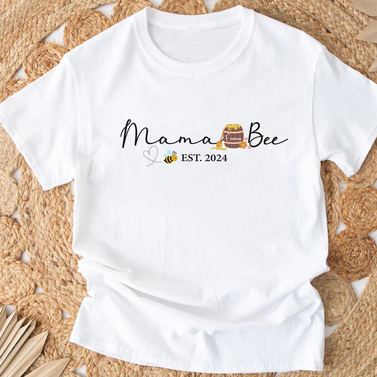 Personalized Mama Bee with Kids' Name T-Shirt