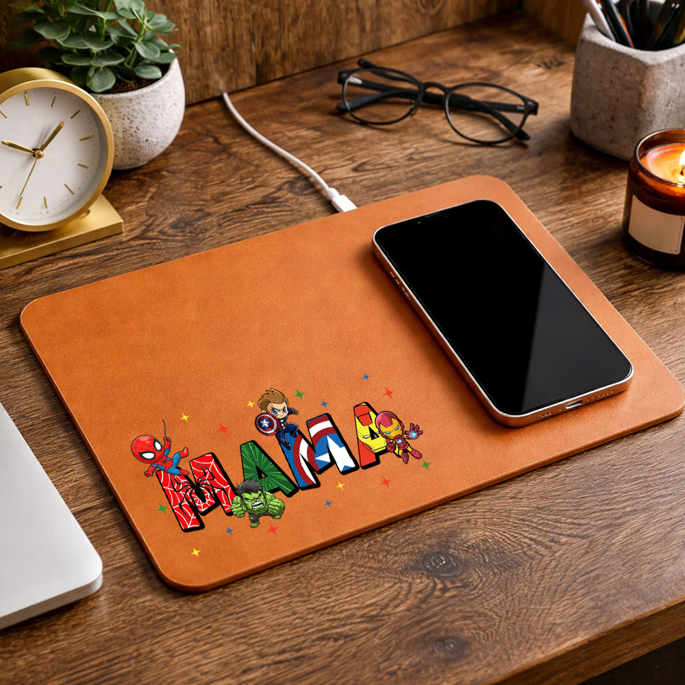 Personalized Mama Dada Cartoon Movie Family Gift Leather Charging Mat