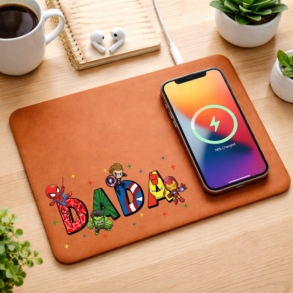 Personalized Mama Dada Cartoon Movie Family Gift Leather Charging Mat