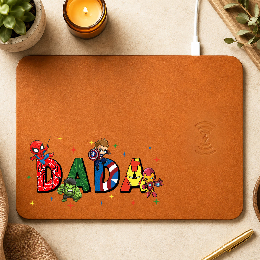 Personalized Mama Dada Cartoon Movie Family Gift Leather Charging Mat