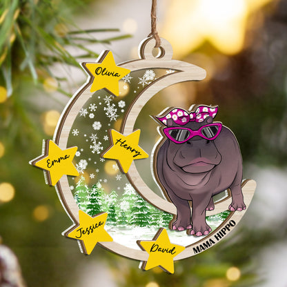 Personalized Mama Hippo Moo Deng Moo-ry Christmas 2 Layered Mix Ornament
