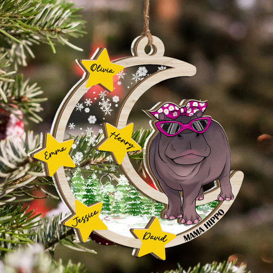 Personalized Mama Hippo Moo Deng Moo-ry Christmas 2 Layered Mix Ornament