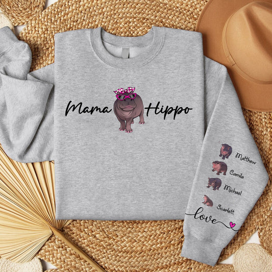 Personalized Mama Hippo With Love Baby Hippo, Hippo Mom Mothers Day Gift Sweatshirt