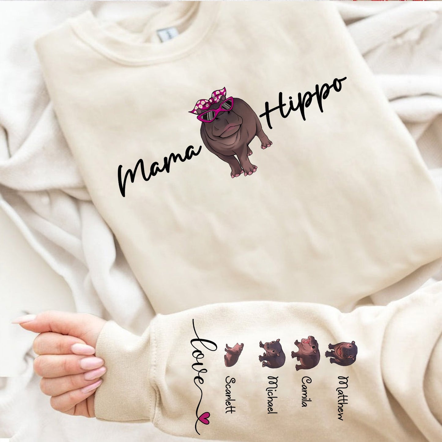 Personalized Mama Hippo With Love Baby Hippo, Hippo Mom Mothers Day Gift Sweatshirt