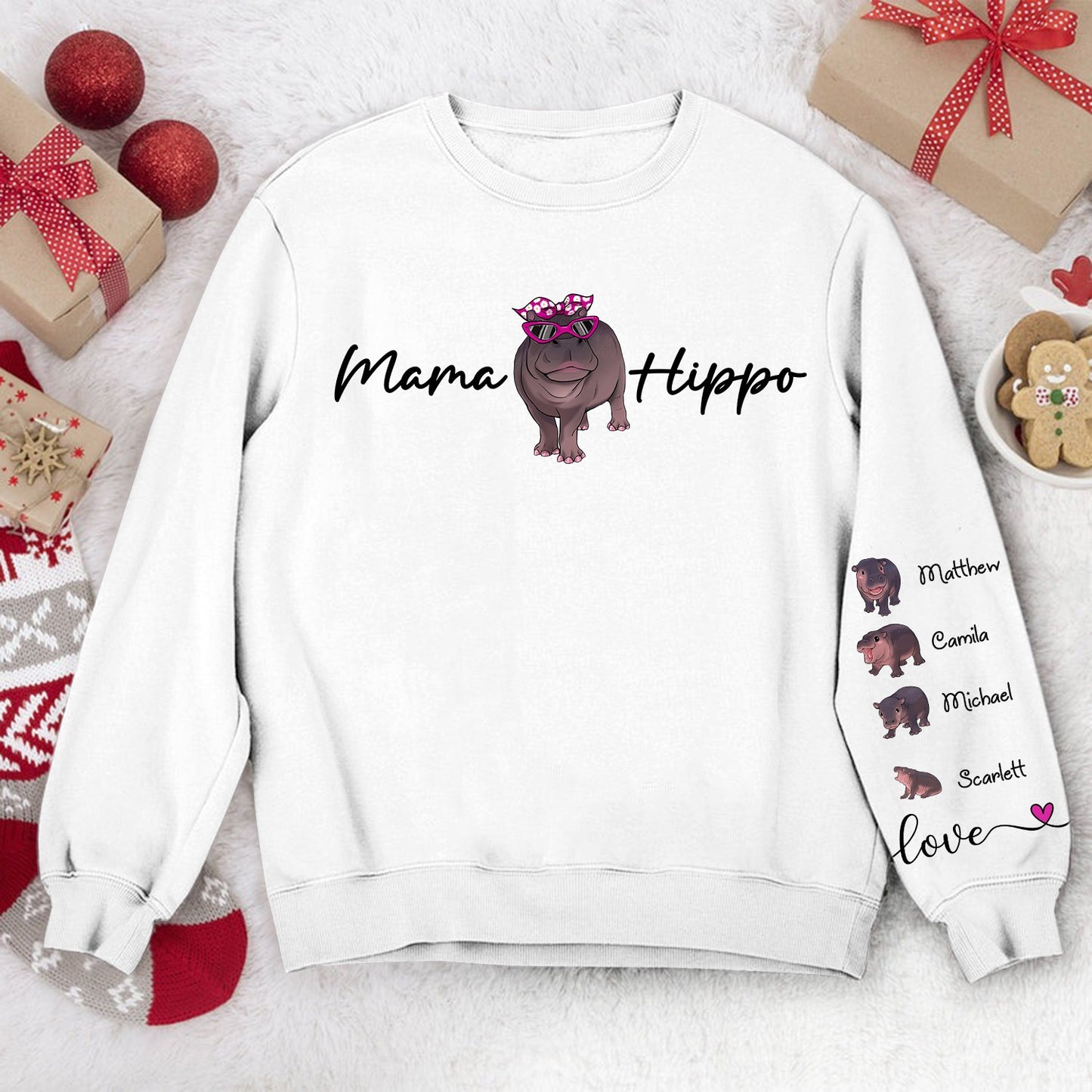 Personalized Mama Hippo With Love Baby Hippo, Hippo Mom Mothers Day Gift Sweatshirt