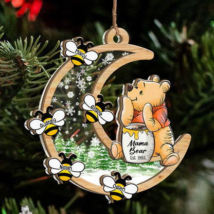 Personalized Mama Honey Bear Winnie The Pooh Christmas 2 Layered Mix Ornament