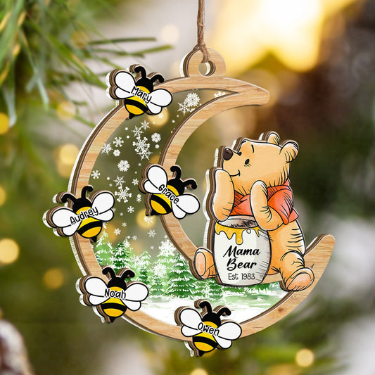 Personalized Mama Honey Bear Winnie The Pooh Christmas 2 Layered Mix Ornament