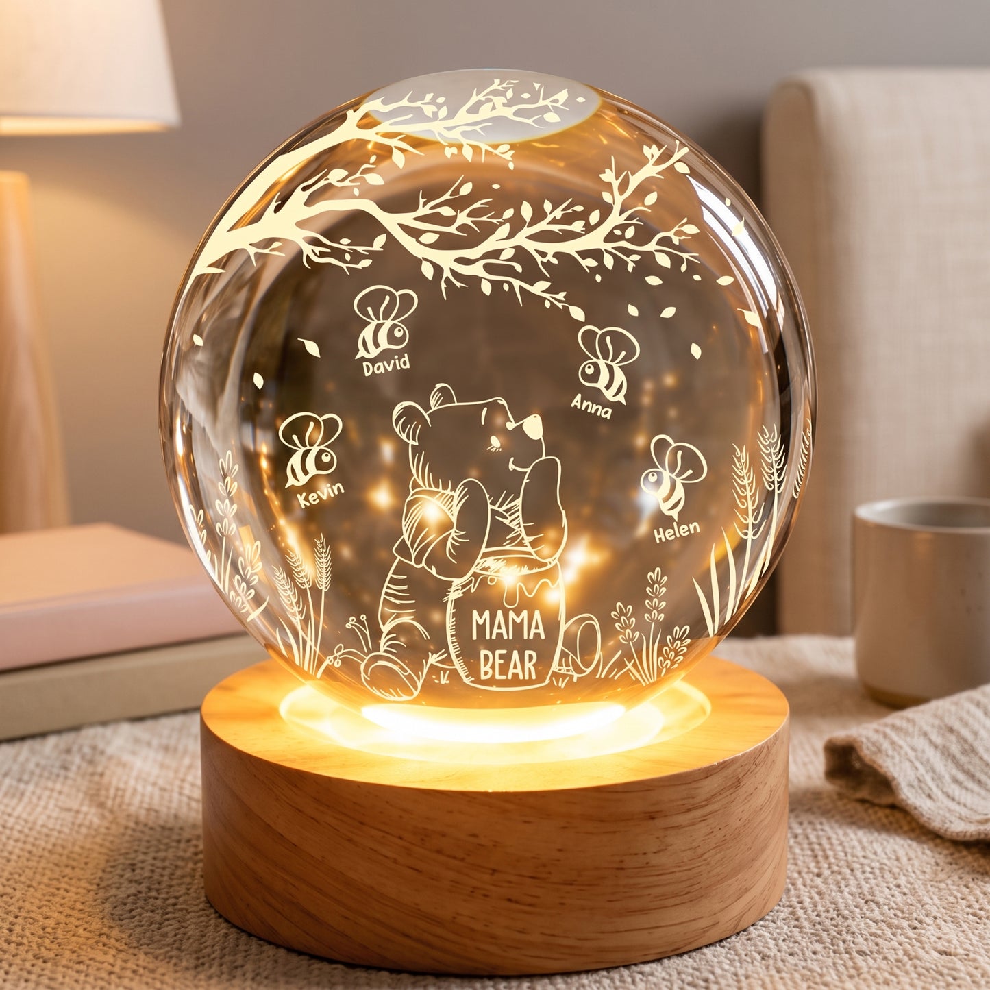 Personalized Mama Honey Bear Winnie The Pooh Crystal Ball Night Light
