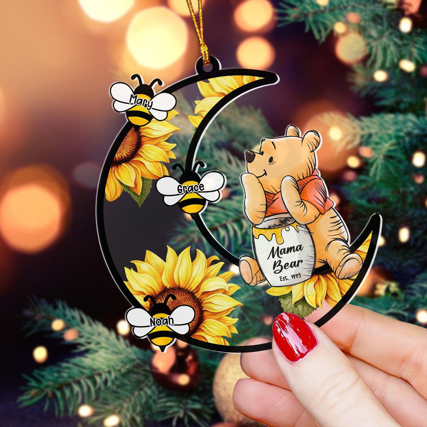 Personalized Mama Honey Bear, Winnie The Pooh Christmas Acrylic Ornament