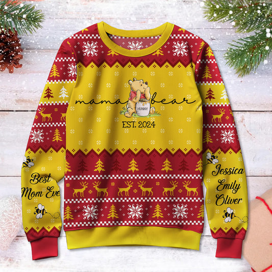 Personalized Mama Honey Bear, Best Mom Ever Christmas Ugly Sweatshirt