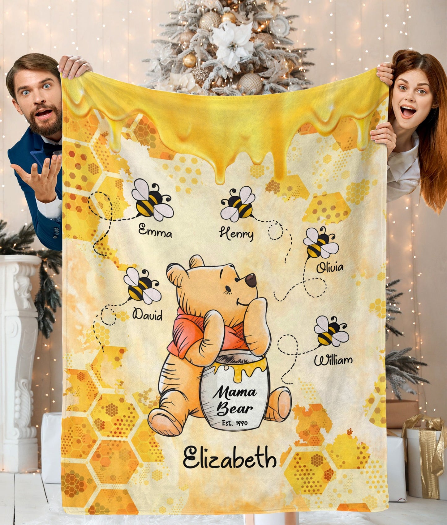 Personalized Mama Honey Bear, Winnie The Pooh Mothers Honeycomb Blanket