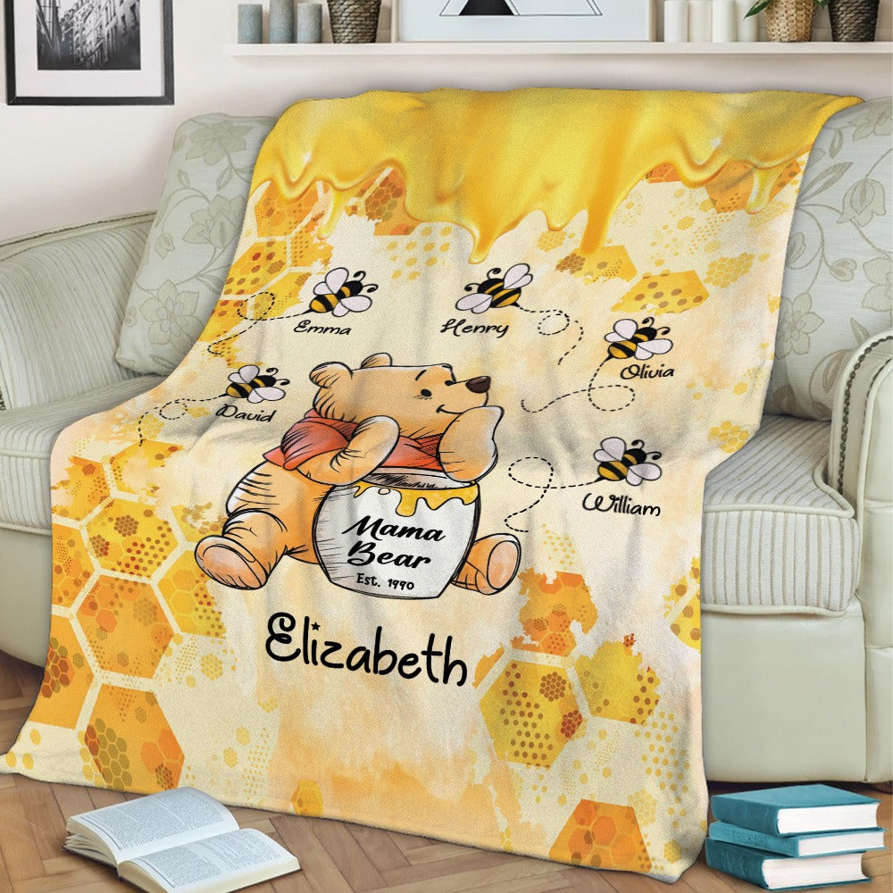 Personalized Mama Honey Bear, Winnie The Pooh Mothers Honeycomb Blanket