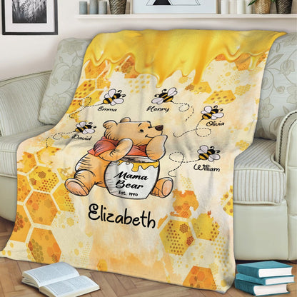 Personalized Mama Honey Bear, Winnie The Pooh Mothers Honeycomb Blanket