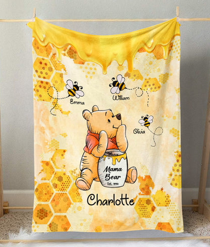 Personalized Mama Honey Bear, Winnie The Pooh Mothers Honeycomb Blanket