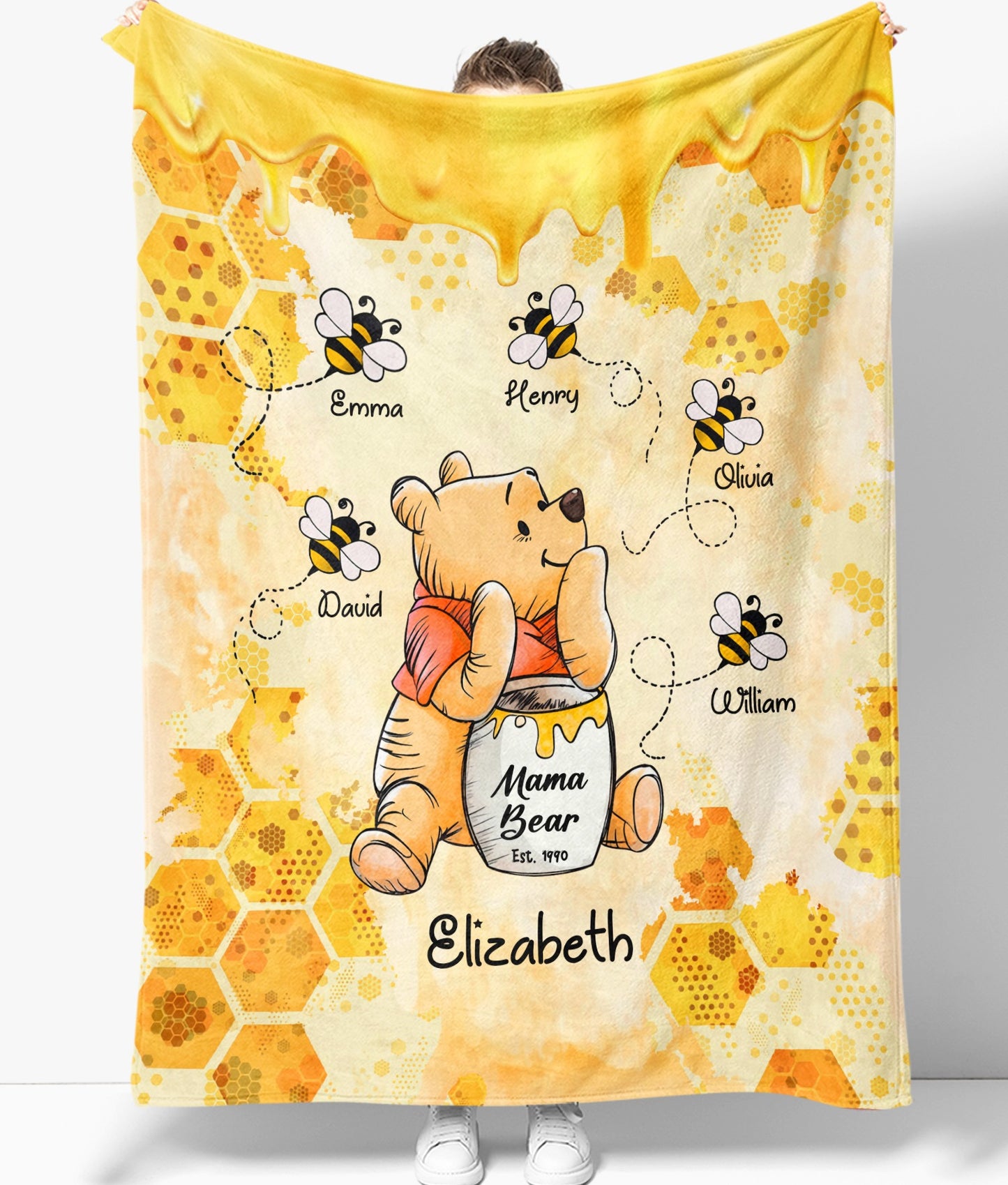 Personalized Mama Honey Bear, Winnie The Pooh Mothers Honeycomb Blanket