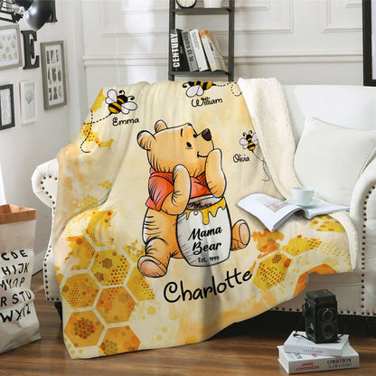 Personalized Mama Honey Bear, Winnie The Pooh Mothers Honeycomb Blanket