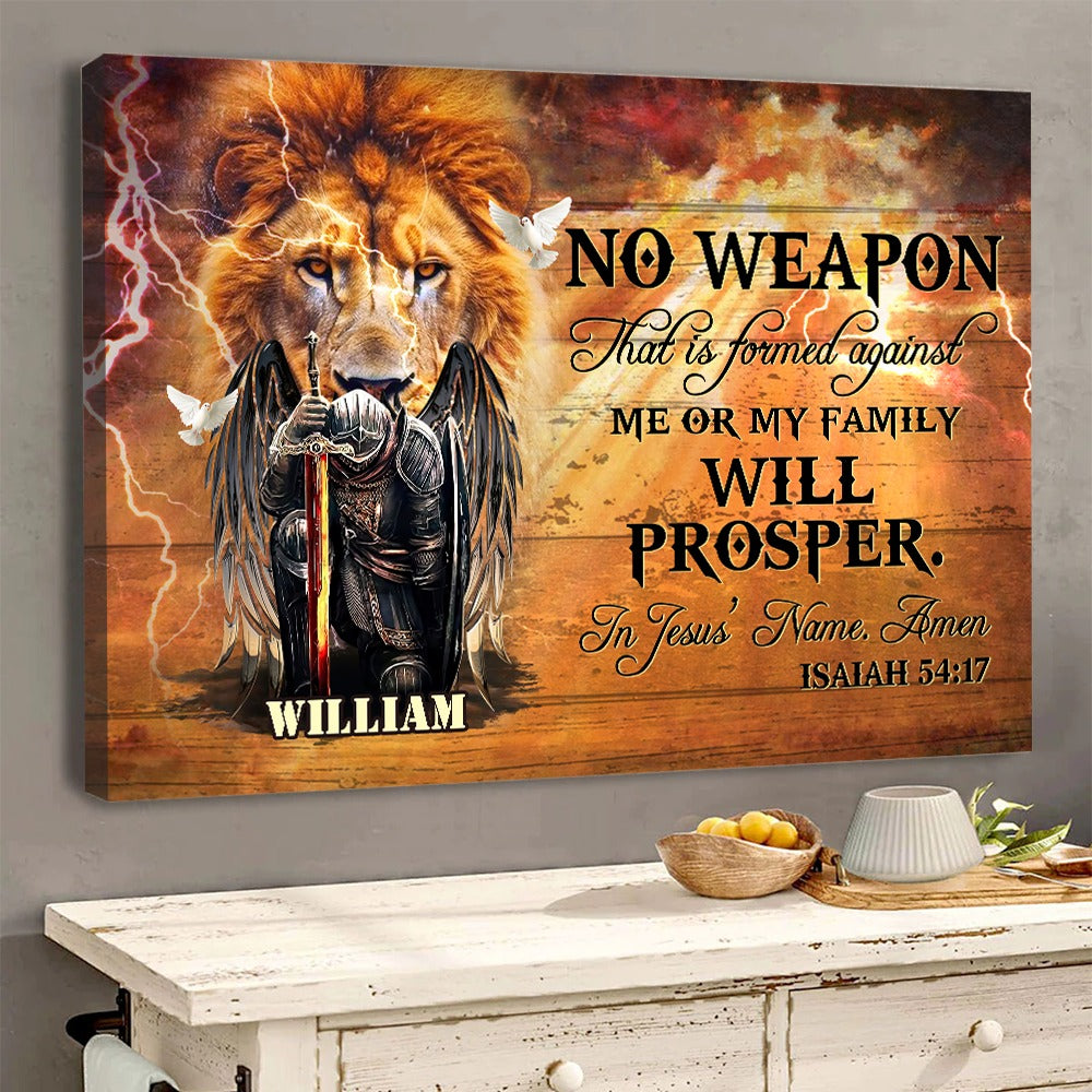 Personalized Man Warrior No Weapon Formed Against Us Shall Prosper-Isaiah 54-17 Canvas Prints