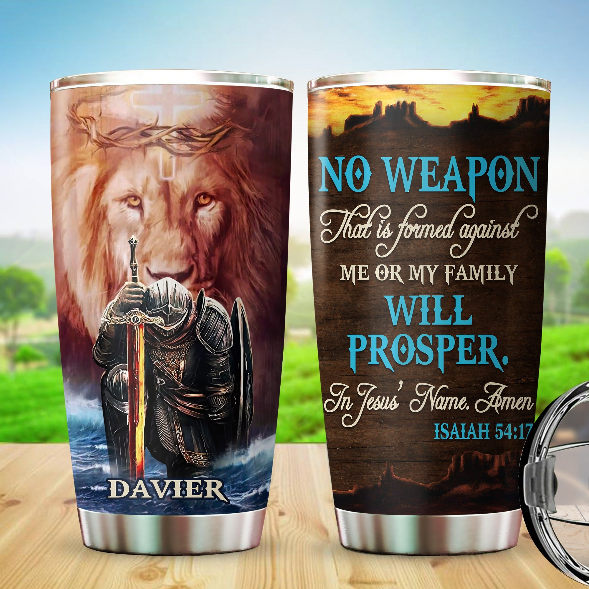 Personalized Man Warrior No Weapon Formed Against Us Shall Prosper-Isaiah 54-17 Tumbler