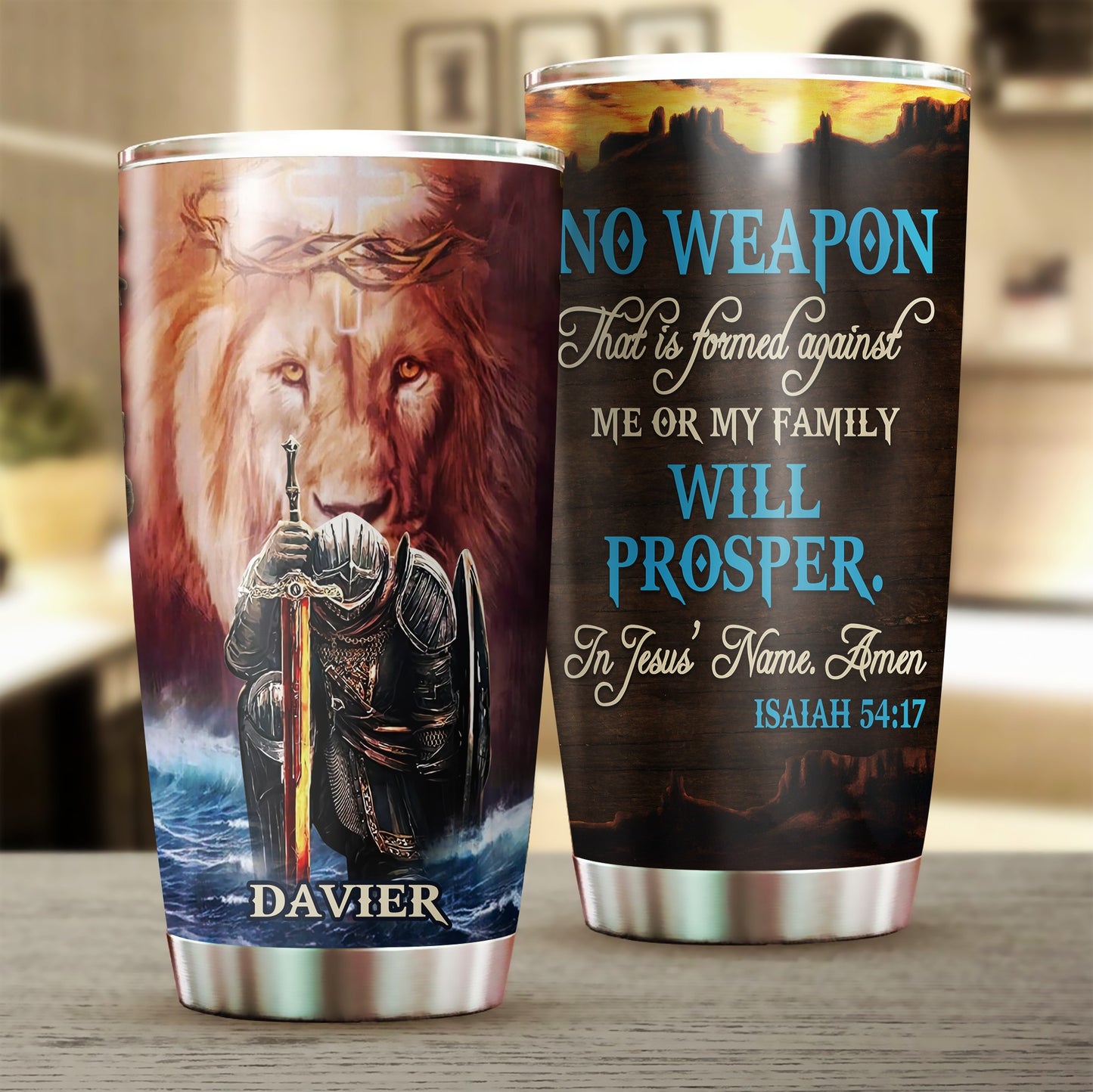 Personalized Man Warrior No Weapon Formed Against Us Shall Prosper-Isaiah 54-17 Tumbler