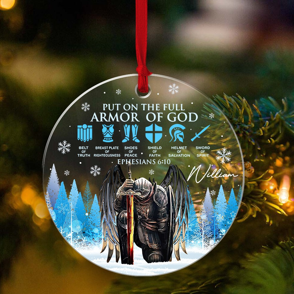 Personalized Man Warrior Of God Put On The Full Armor of God Ephesians 6-10 Acrylic Ornament