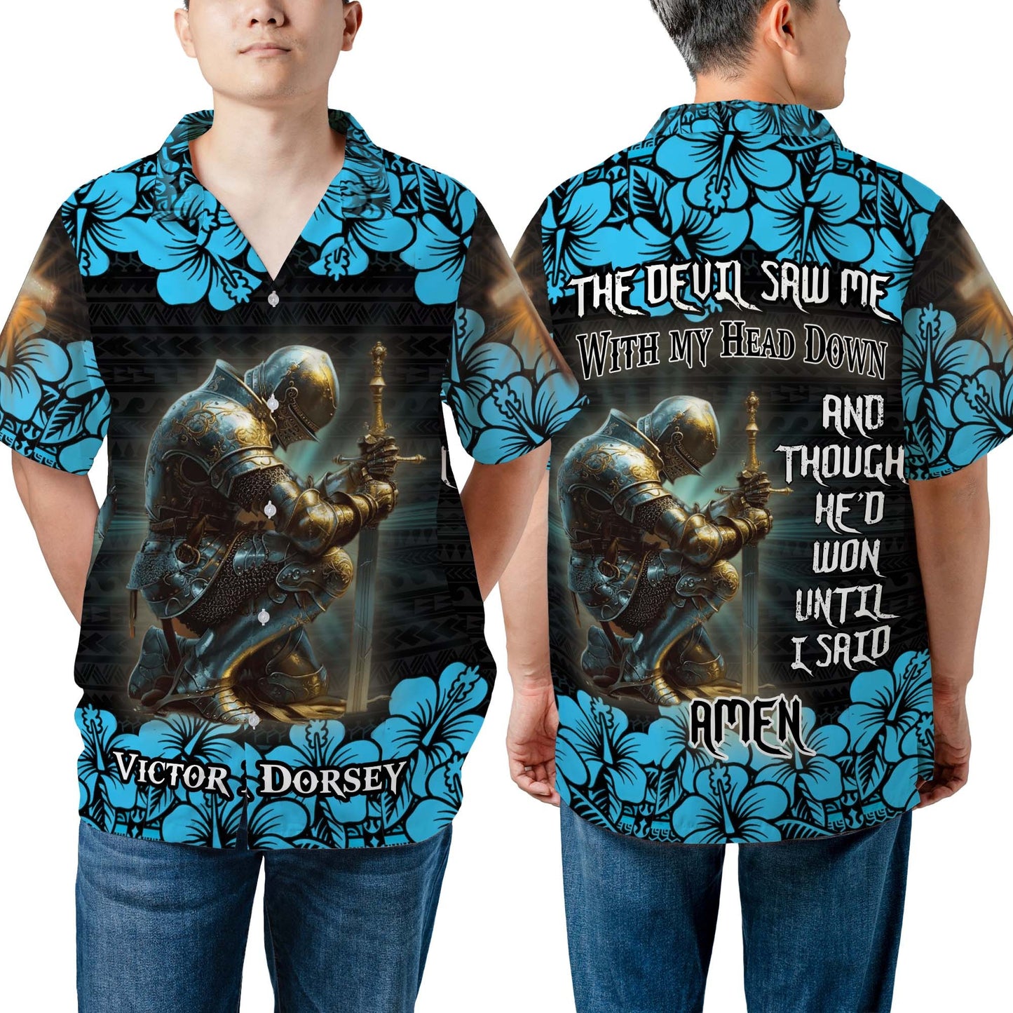 Personalized Man Warrior Of God The Devil Saw Me With My Head Down Hawaiian Shirt