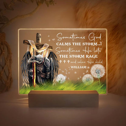 Personalized Man Warrior Sometimes God Calms The Storm Acrylic Plaque LED Light Night