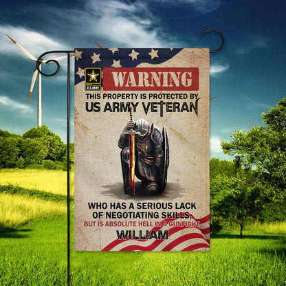 Personalized Man Warrior Warning This Property Is Protected By A Veteran Flag