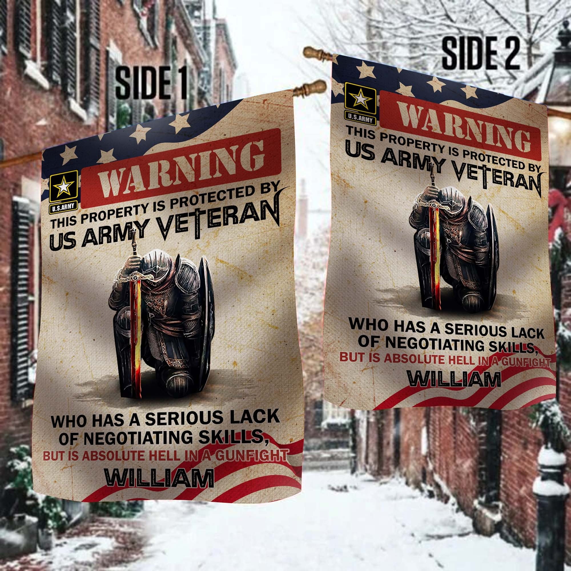Personalized Man Warrior Warning This Property Is Protected By A Veteran Flag