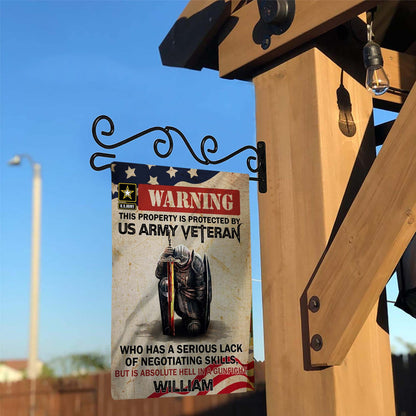 Personalized Man Warrior Warning This Property Is Protected By A Veteran Flag