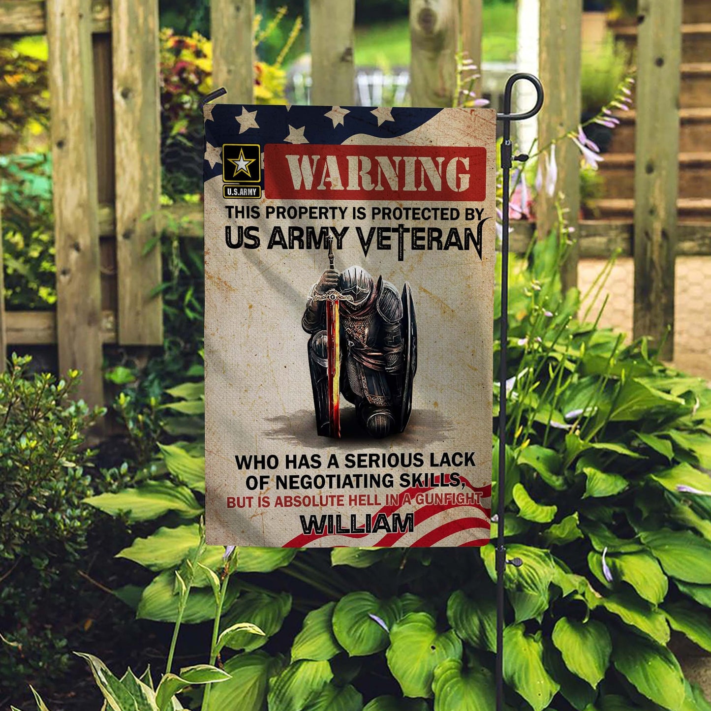 Personalized Man Warrior Warning This Property Is Protected By A Veteran Flag