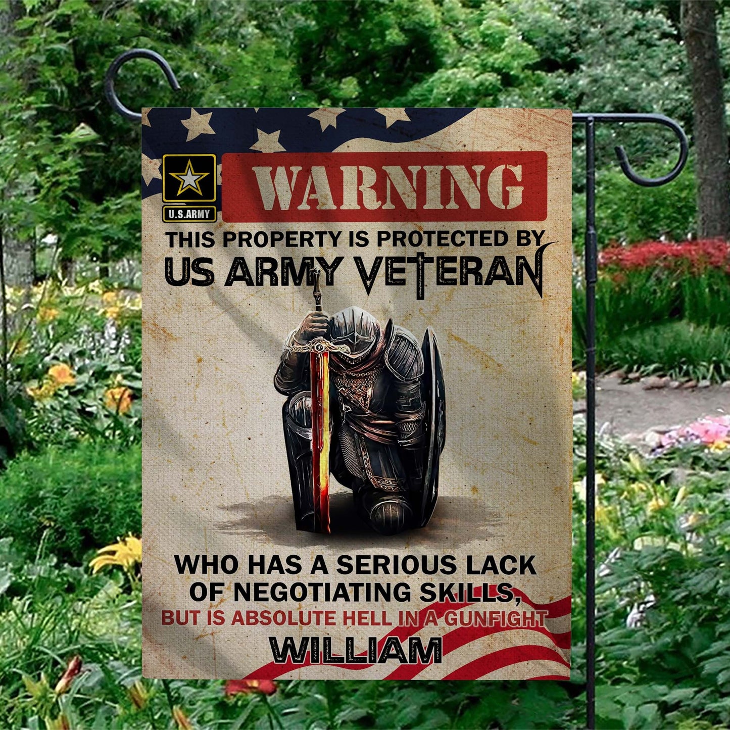 Personalized Man Warrior Warning This Property Is Protected By A Veteran Flag