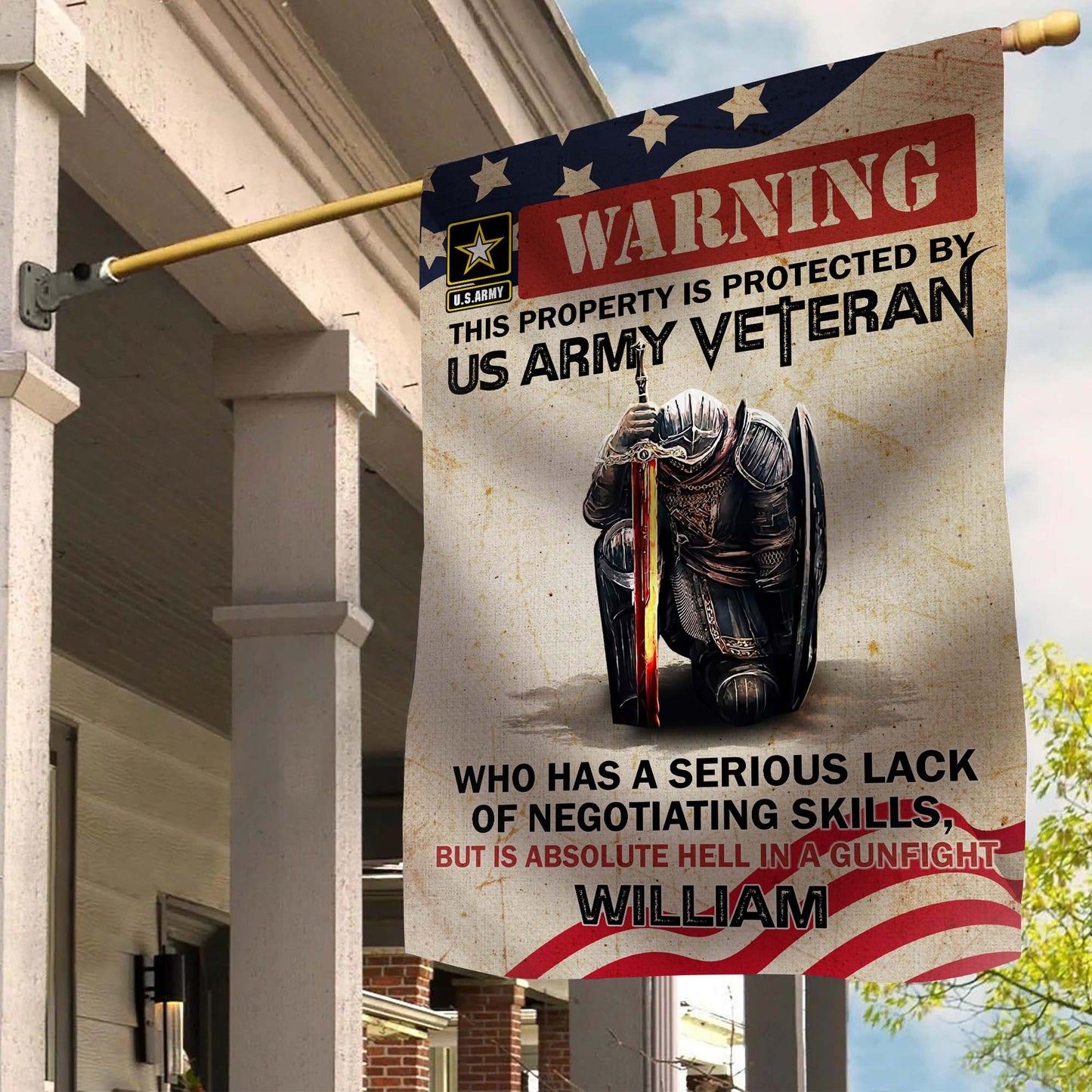 Personalized Man Warrior Warning This Property Is Protected By A Veteran Flag